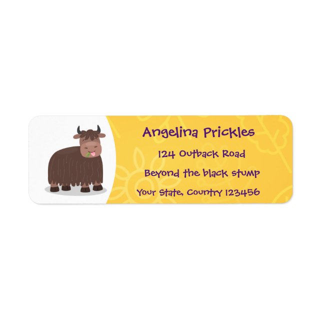 Funny happy yak eating grass cartoon illustration (Front)