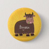Funny happy yak eating grass cartoon illustration