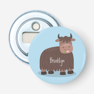 Funny happy yak eating grass cartoon illustration bottle opener