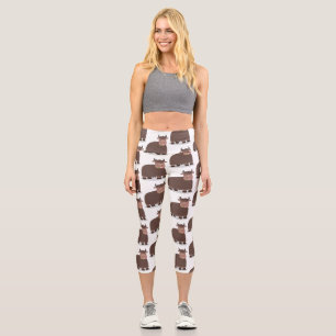 Funny happy yak eating grass cartoon illustration capri leggings