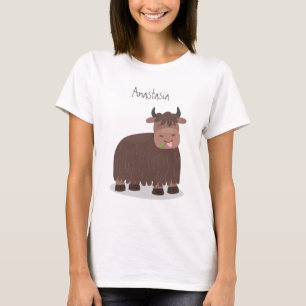 Funny happy yak eating grass cartoon illustration T-Shirt