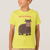 Funny happy yak eating grass cartoon illustration