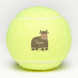 Funny happy yak eating grass cartoon illustration tennis balls