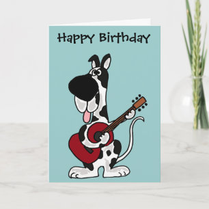 Funny Harlequin Great Dane Playing Guitar Card