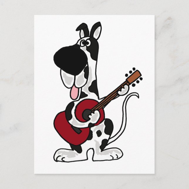 Funny Harlequin Great Dane Playing Guitar Postcard (Front)