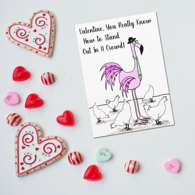 Funny Hat & Tie Flamingo For Him Valentines Card (Creator Uploaded)