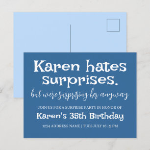 Funny Hates Surprises Party Modern Add Details Postcard