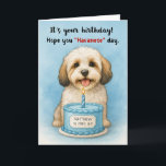 Funny Havanese Dog Birthday with Custom Name Age Card<br><div class="desc">A sweet Havanese pup beams behind a frosted blue birthday cake, complete with a single candle and a customisable age and personalise the recipient’s name. The front text says, “It’s your birthday! Hope you ‘Havanese’ day, ” adding a fun dog-themed pun that’s both clever and warm. This card is ideal...</div>