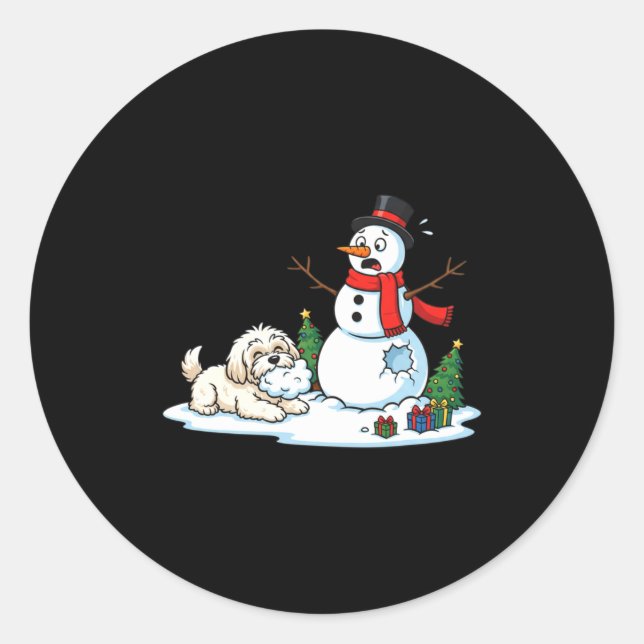 Funny Havanese Snowman Christmas Tree Xmas Womens  Classic Round Sticker (Front)