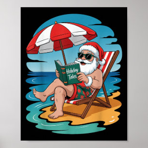 Funny Hawaii Beach Christmas In July Santa Reading Poster