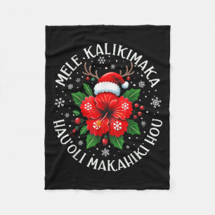 Funny Hawaii Santa Xmas Tree Surfing Vacation July Fleece Blanket