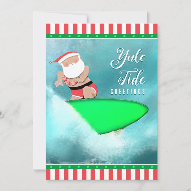 Funny Hawaii Surfing Beach Christmas Cards (Front)