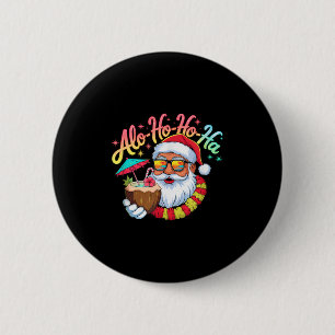 Funny Hawaiian Alo-ho-ho-ha Santa Surfing Christma 6 Cm Round Badge