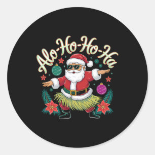 Funny Hawaiian Alo-ho-ho-ha Santa Surfing Christma Classic Round Sticker
