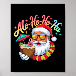 Funny Hawaiian Alo-ho-ho-ha Santa Surfing Christma Poster