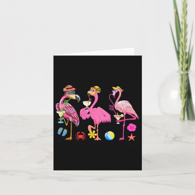 Funny Hawaiian Flamingos Drinking Tail Christmas I Card (Front)