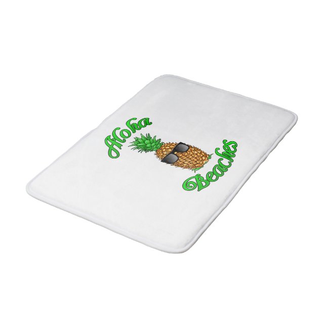 Funny Hawaiian Pineapple Aloha Beaches Bath Mat (Angled)