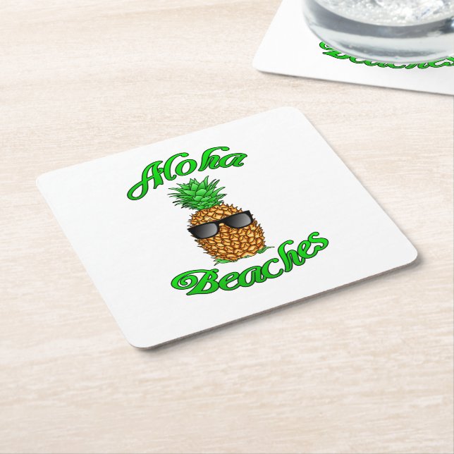 Funny Hawaiian Pineapple Aloha Beaches Square Paper Coaster (Angled)