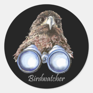 Funny Hawk Birdwatching with Binoculars Animal Art Classic Round Sticker