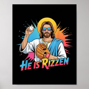 Funny He Is Rizzen Jesus Shirt Baseball Boys Kids Poster
