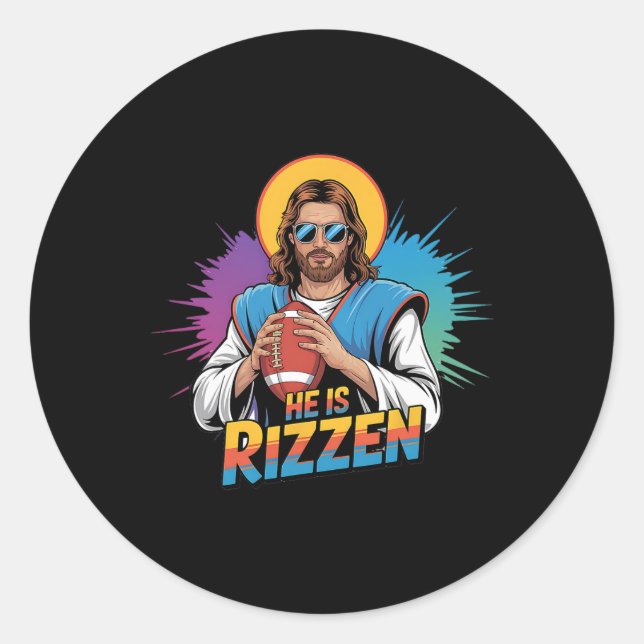Funny He Is Rizzen Jesus Shirt Football Boys Kids  Classic Round Sticker (Front)