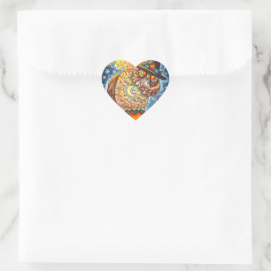 FUNNY HEADLESS HORSEMAN OWL, SLEEPY HOLLOW BIRD HEART STICKER