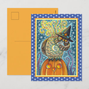 FUNNY HEADLESS HORSEMAN OWL, SLEEPY HOLLOW BIRD HOLIDAY POSTCARD