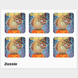 FUNNY HEADLESS HORSEMAN OWL, SLEEPY HOLLOW BIRD SQUARE STICKER