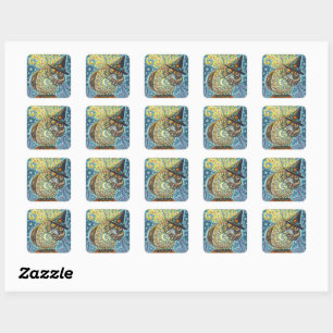 FUNNY HEADLESS HORSEMAN OWL, SLEEPY HOLLOW BIRD SQUARE STICKER