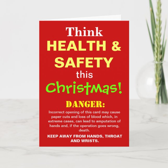 Funny Health and Safety Christmas Warning Joke Holiday Card (Front)