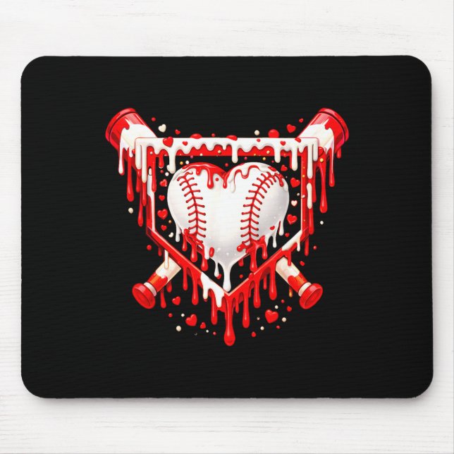 Funny Heart Baseball Drip Ice Cream Valentines Day Mouse Pad (Front)