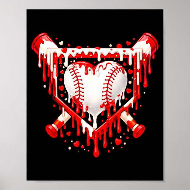 Funny Heart Baseball Drip Ice Cream Valentines Day Poster (Front)