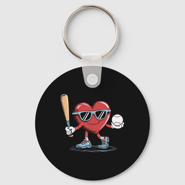 Funny Heart Baseball Player Valentines Day Kid Boy Key Ring (Front)