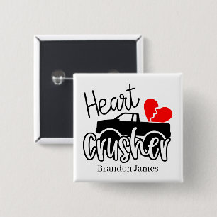Funny heart crusher add name  15 cm square badge