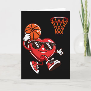 Funny Heart Dunking Bysketbyll Valentines Day Mens Card
