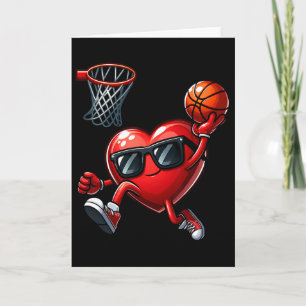Funny Heart Dunking Bysketbyll Valentines Day Mens Card