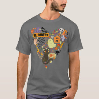 Funny heart fall cute ghost gnome Halloween T-Shirt