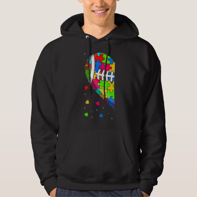 Funny Heart Football Autism Awareness Support Love Hoodie (Front)