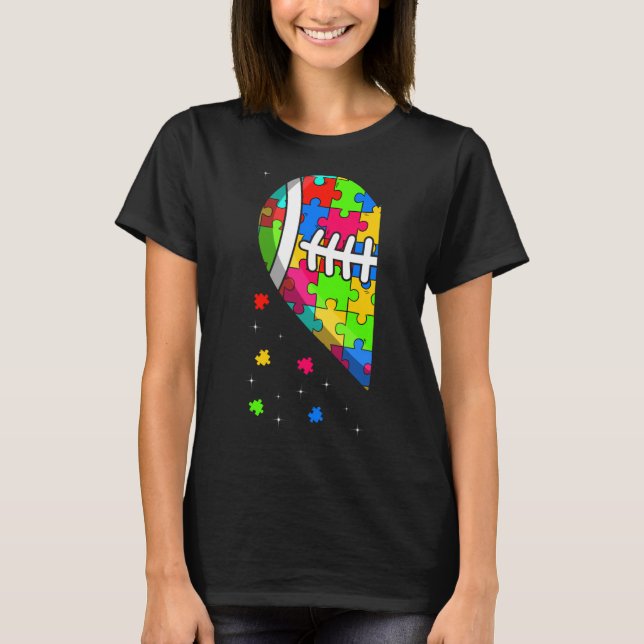Funny Heart Football Autism Awareness Support Love T-Shirt (Front)