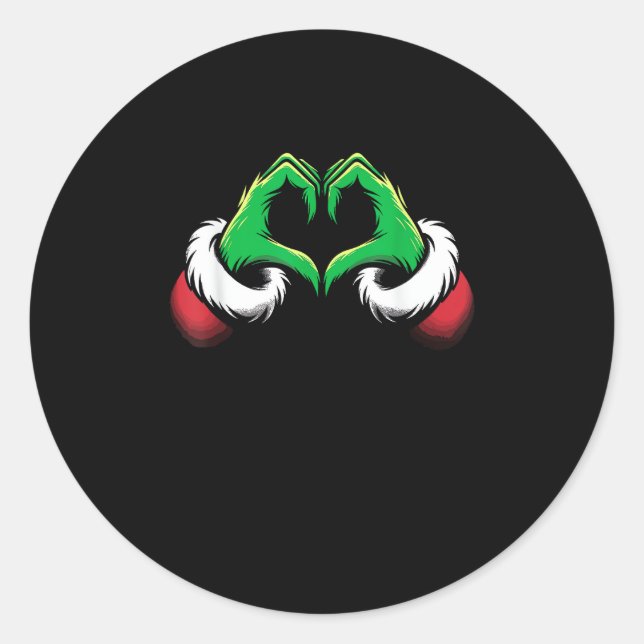 Funny Heart Hands Christmas Classic Round Sticker (Front)