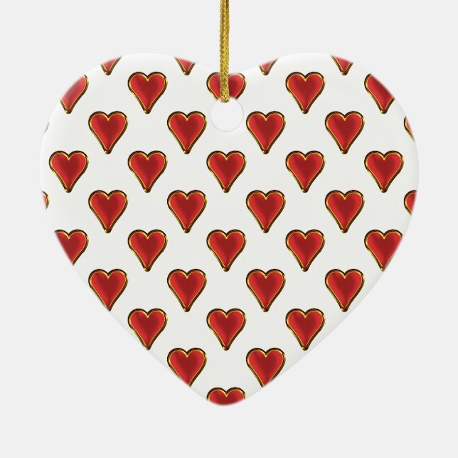 Funny Heart Pattern gold red + your backgr. & text Ceramic Tree Decoration (Back)