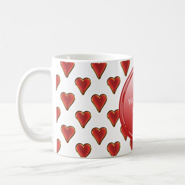Funny Heart Pattern gold red + your backgr. & text Coffee Mug (Left)