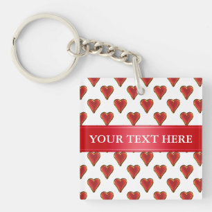 Funny Heart Pattern gold red + your backgr. & text Key Ring