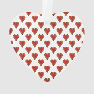 Funny Heart Pattern gold red + your backgr. & text Ornament