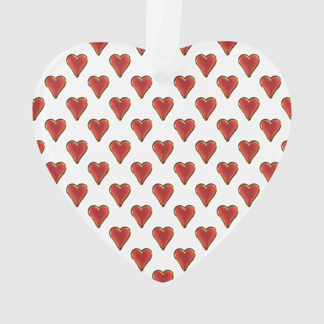 Funny Heart Pattern gold red + your backgr. & text Ornament (Back)