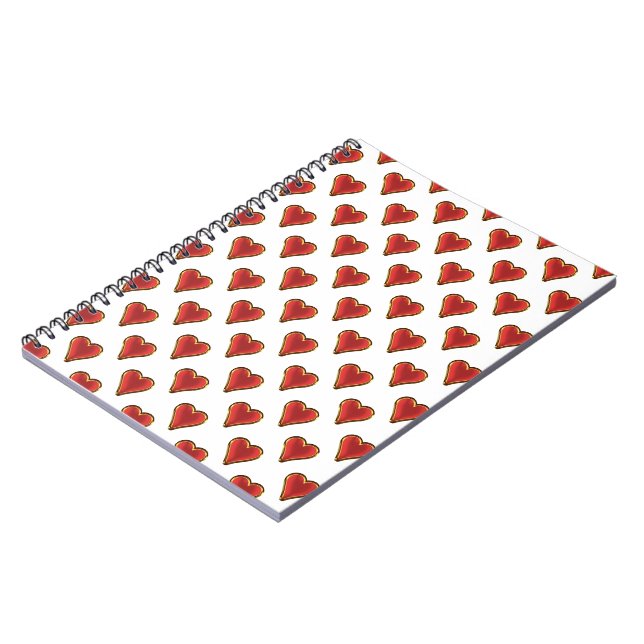 Funny Heart Pattern gold red + your backgr. & text Spiral Notebook (Left Side)