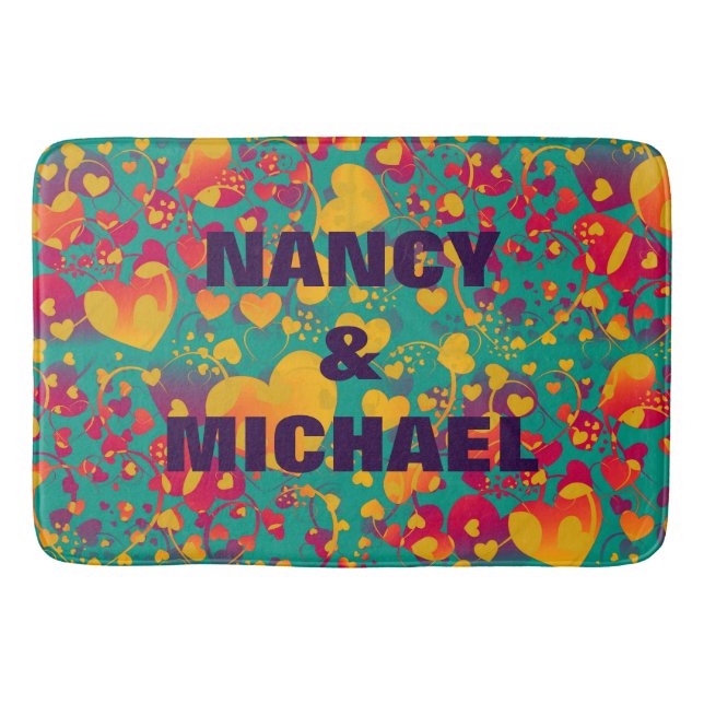 Funny Heart Pattern IX - green red yellow Bath Mat (Front)