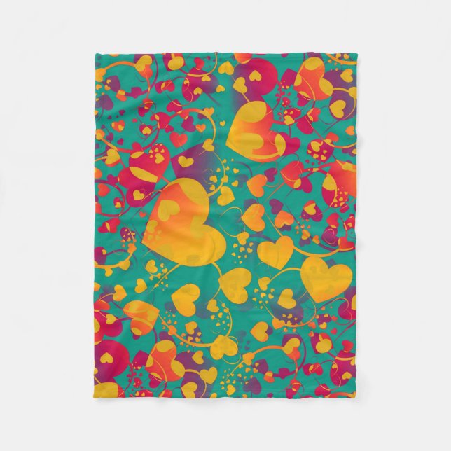 Funny Heart Pattern IX - green red yellow Fleece Blanket (Front)