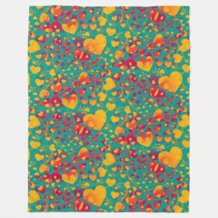 Funny Heart Pattern IX - green red yellow Fleece Blanket