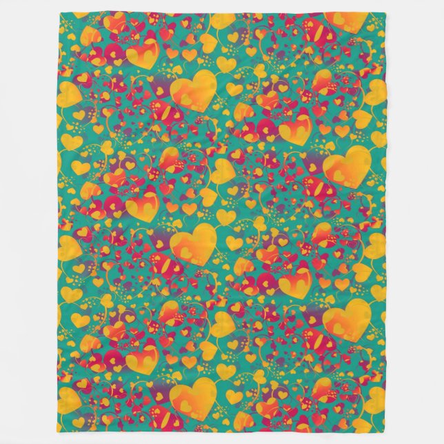 Funny Heart Pattern IX - green red yellow Fleece Blanket (Front)